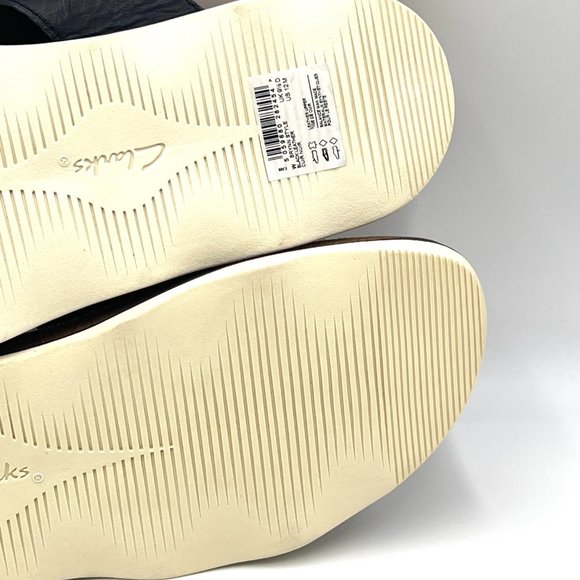 Clarks Womens Size 12 Brynn Style Black Leather Slip On Floral Sandals Shoes - Picture 11 of 13